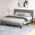 thumbnail image 1 of Pingliang Home King Size Bed Frame with Adjustable Upholstered Headboard&Wood Slats Support,Gray, 1 of 10
