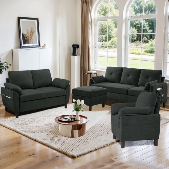 Pingliang Home Living Room Furniture Set, Sectional Sofa Couch with Storage Ottoman and Accent Chair and Loveseat, Modern L Shaped 6 Seater Couch Sofa Set,for Living Room,Apartment,Studio,Office
