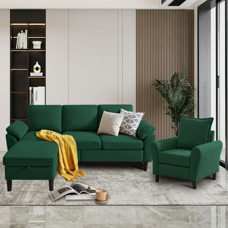 オットマン・スツール Ottoman sofa - Green 2-Seater Sofa with Ottoman for Small Living Spaces, Green