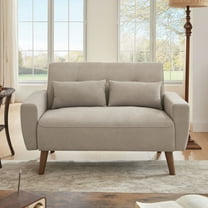 Pingliang Home Loveseat Small Sofa 2 Seater Sofa Couch with 2 Pillows, Modern Linen Fabric Love Seat for Apartment Bedroom Living Room Small Space Office Studio,Beige