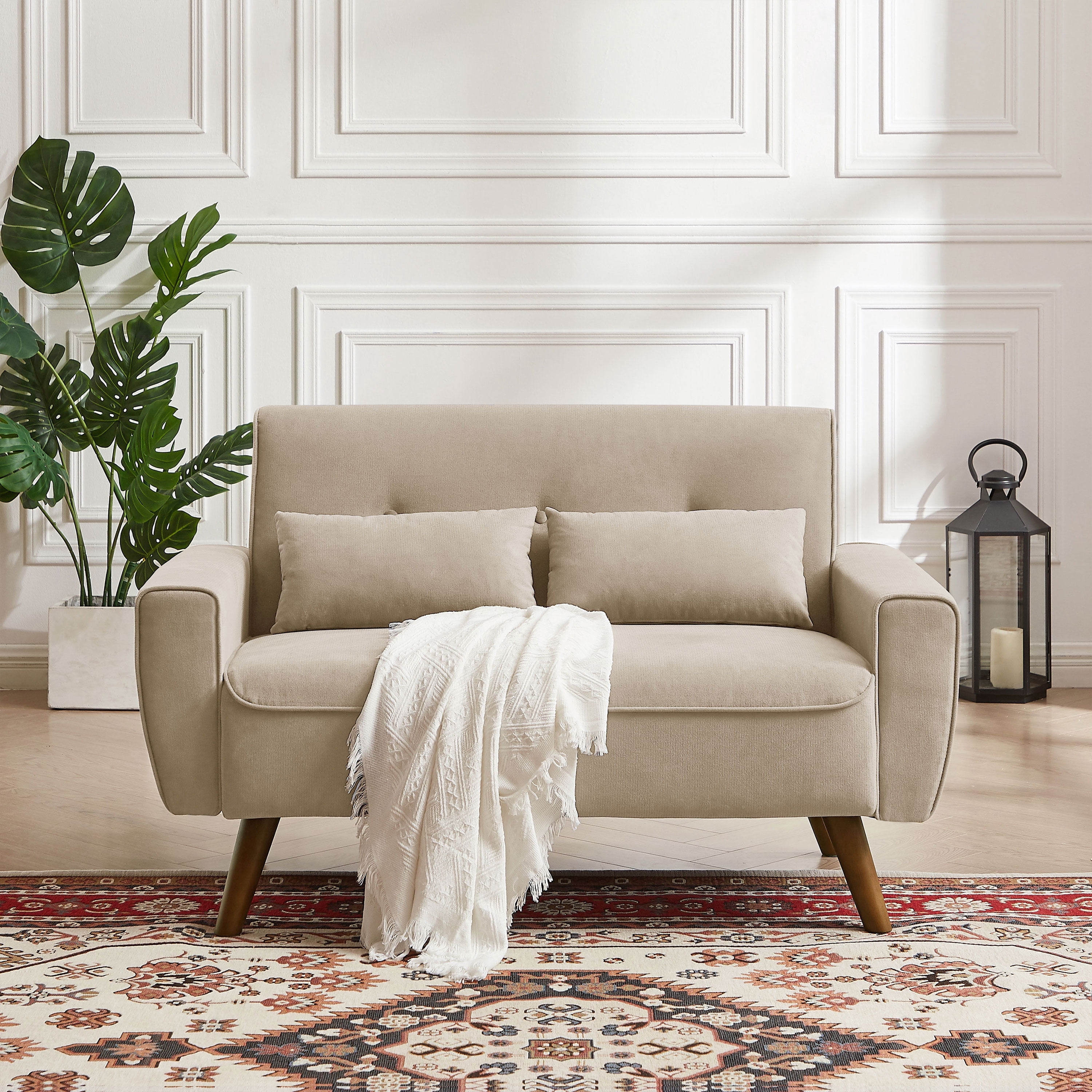 Pingliang Home Modern Linen Fabric Loveseat, Tufted Small Sofa with ...
