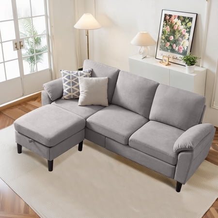 Pingliang Home 80" Sectional Sofa Couch,L Shaped 3 Seat with Reversible Storage Ottoman and Side Pockets, Modern Polyester Fabric Sofa Couches for Living Room Apartment Office Studio Small Space