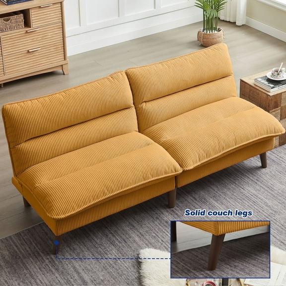 Pingliang Home Modern Futon Adjustable Backrests Convertible Sofa Bed 2-Seat Loveseat,Yellow