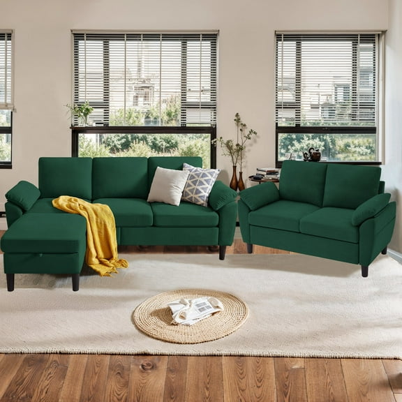 Pingliang Home Modern Sectional Sofa Couch with Storage Ottoman and Loveseat,Double Seater Couch and 3 Seater L Shaped Couch with Side Pockets for Home Living Room Apartment Office Studio