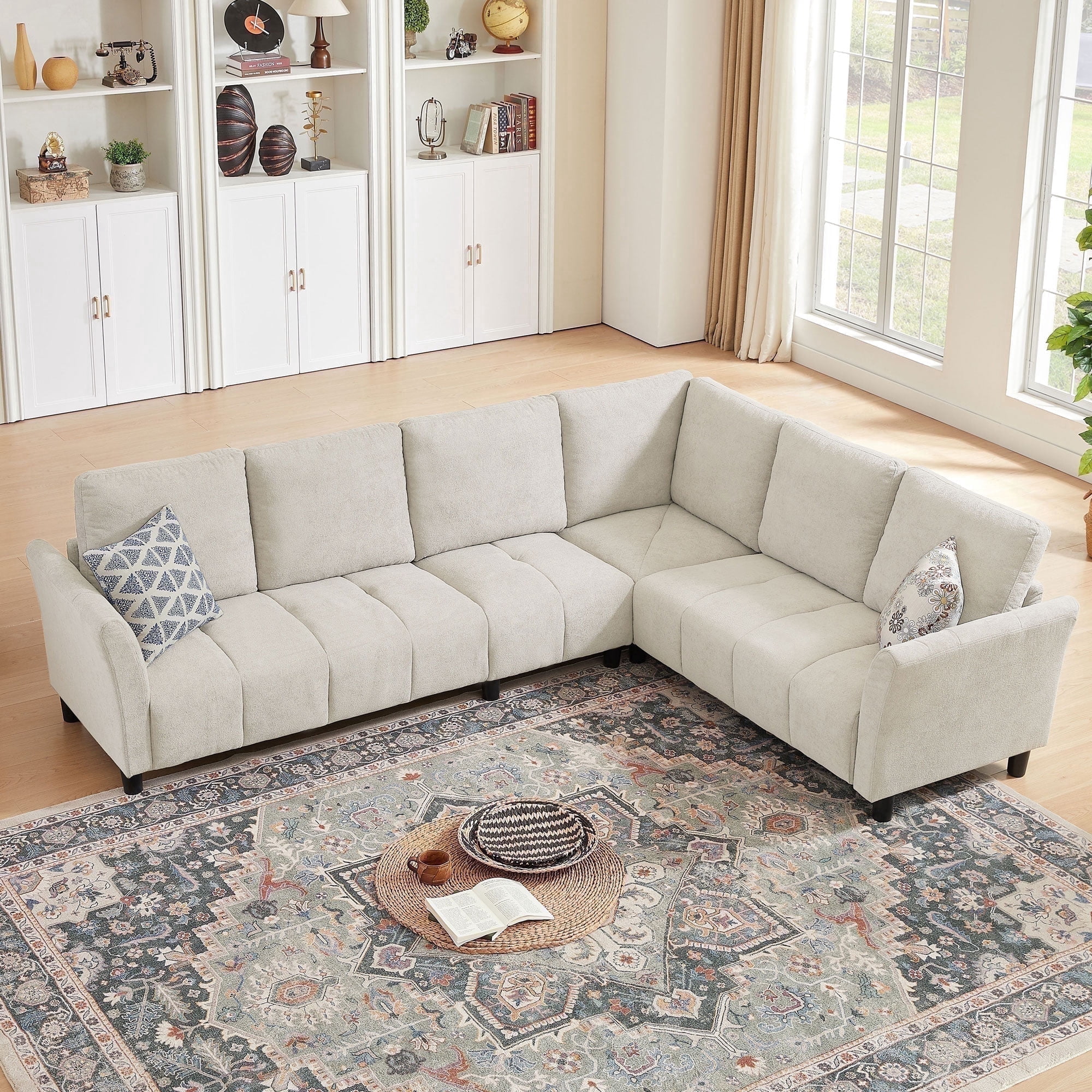 Pingliang Home 102" Convertible Sectional Sofa Couch,Upholstered Oversized Modern 6 Seat L Shaped Couch Corner Sofa Reversible Sofa Set for Living Room Apartment Office Studio