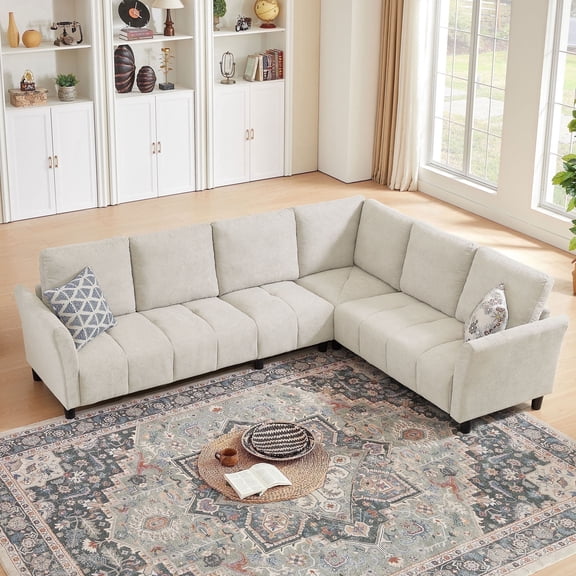 Pingliang Home 102" Convertible Sectional Sofa Couch,Upholstered Oversized Modern 6 Seat L Shaped Couch Corner Sofa Reversible Sofa Set for Living Room Apartment Office Studio