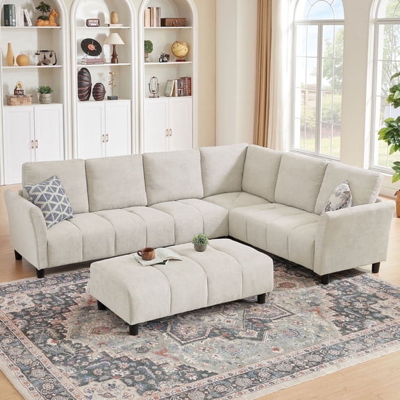 Pingliang Home 102" Convertible Sectional Sofa with Long Ottoman,Upholstered Oversized Modern 6 Seat L Shaped Couch Corner Sofa with Back Cushions for Living Room Apartment Office Studio