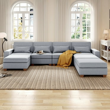 Pingliang Home Modular Sofa Sectional Sofa Couch with Storage,Modern Conversible L Shaped 4 Seat Sofa with 3 Storage Ottomans for Living Room Apartment Office Studio,Light Gray