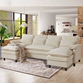 Pingliang Home Oversized U Shaped Couch,4 Seat Sectional Sofa with 4 Pillows,Upholstered Symmetrical Cloud Couch with Double Chaise,Wrap Around Sofa Modular sofa for Living Room Apartment Office