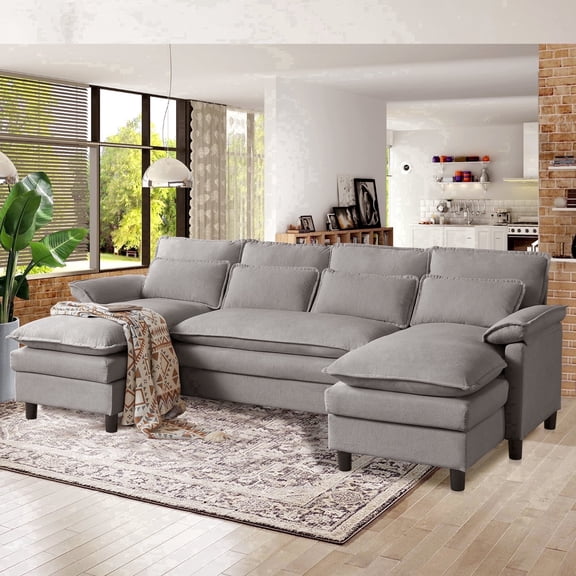 Pingliang Home Oversized U Shaped Couch,4 Seat Sectional Sofa with 4 Pillows,Upholstered Symmetrical Cloud Couch with Double Chaise,Wrap Around Sofa Modular sofa for Living Room Apartment Office