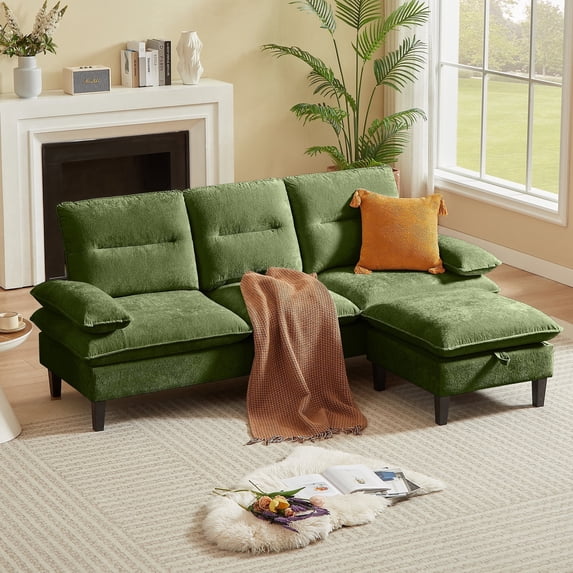 Pingliang Home Sectional Sofa with Storage Ottoman, 3 Seat L Shaped Chenille Couch Sofa for Living Room Apartment Office Home Small Space