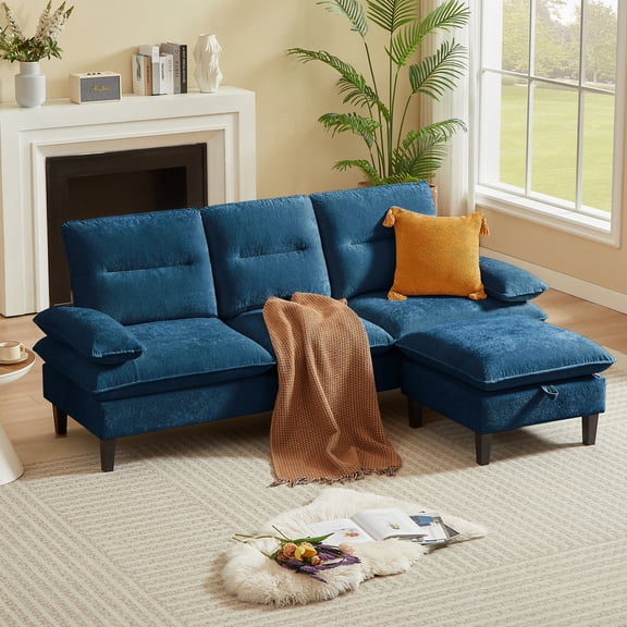 Pingliang Home Sectional Sofa, 3 Seat L Shaped Couch with Storage Ottoman, Modern Furniture Chenille Sofa Couches for Living Room Apartment Office Home Small Space