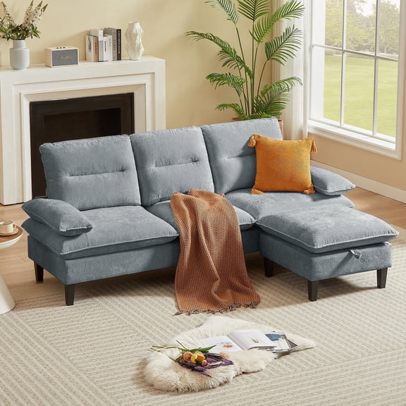Pingliang Home Sectional Sofa with Storage Ottoman, 3 Seat L Shaped Chenille Couch Sofa for Living Room Apartment Office Home Small Space