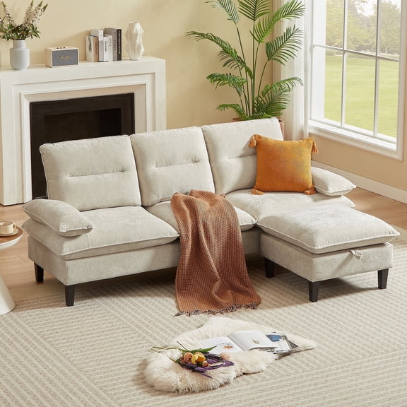 Pingliang Home Sectional Sofa with Storage Ottoman, 3 Seat L Shaped Chenille Couch Sofa for Living Room Apartment Office Home Small Space