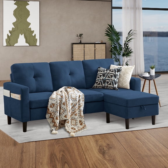 Pingliang Home Sectional Sofa Couch for Living Room, Modular 3 Seat Sectional L Shaped Couch with Storage Ottoman, Modern Linen Fabric Sofa for Small Space Apartment Office Home