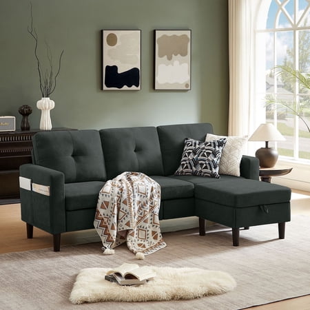 Pingliang Home Sectional Sofa Couch for Living Room, Modular 3 Seat Sectional L Shaped Couch with Storage Ottoman, Modern Linen Fabric Sofa for Small Space Apartment Office Home