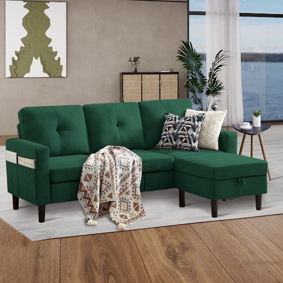 Pingliang Home Sectional Sofa Couch for Living Room, Modular 3 Seat Sectional L Shaped Couch with Storage Ottoman, Modern Linen Fabric Sofa for Small Space Apartment Office Home