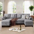 thumbnail image 1 of Pingliang Home Sectional Sofa Couch with 2 Ottomans,U Shaped 4 Seater Sofa Couch with Storage Ottomans and Side Pockets, Oversized Modern Linen Sofa Couch for Living Room Apartment Apt Office Studio, 1 of 6