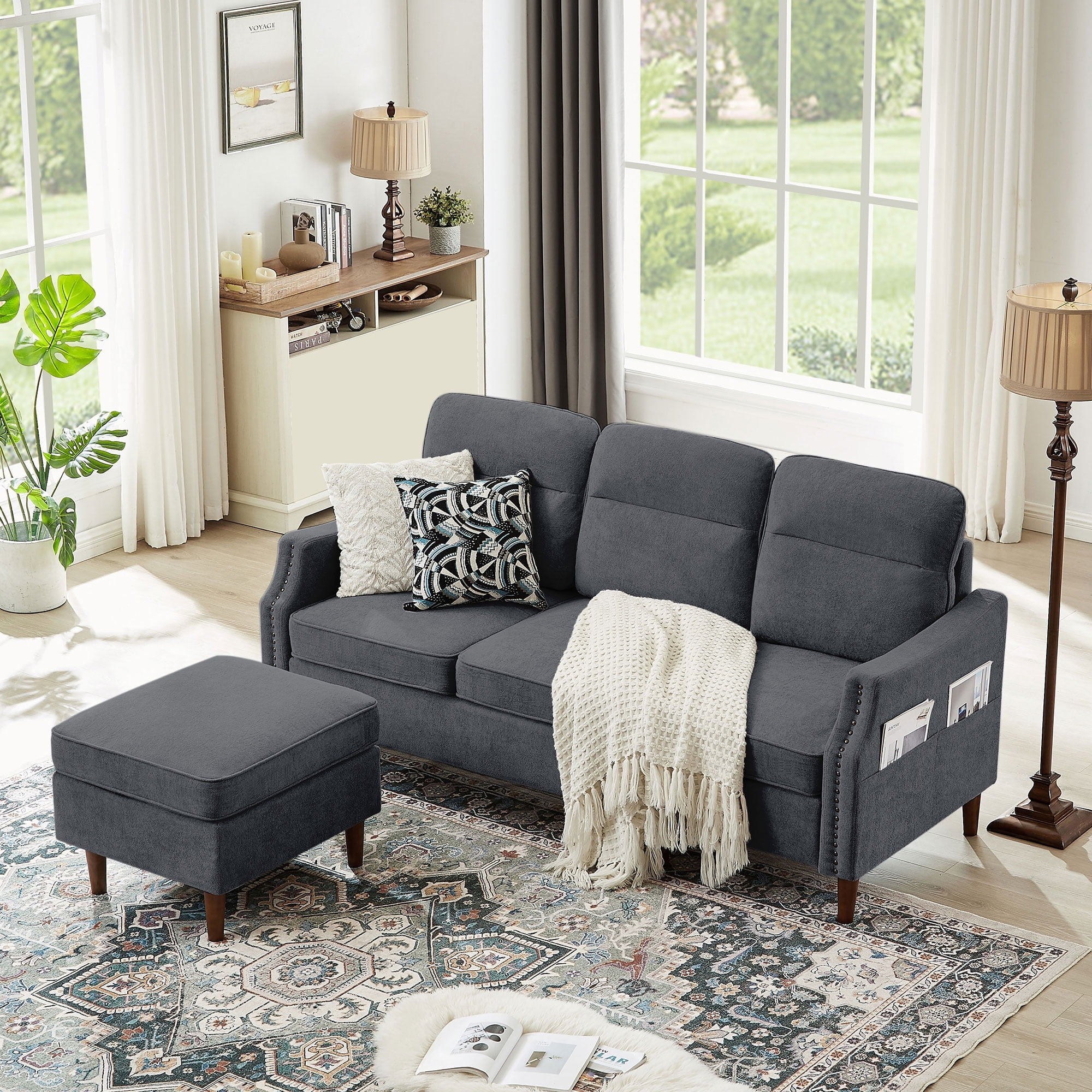 Pingliang Home Convertible Sectional Sofa with Footstool Living Room