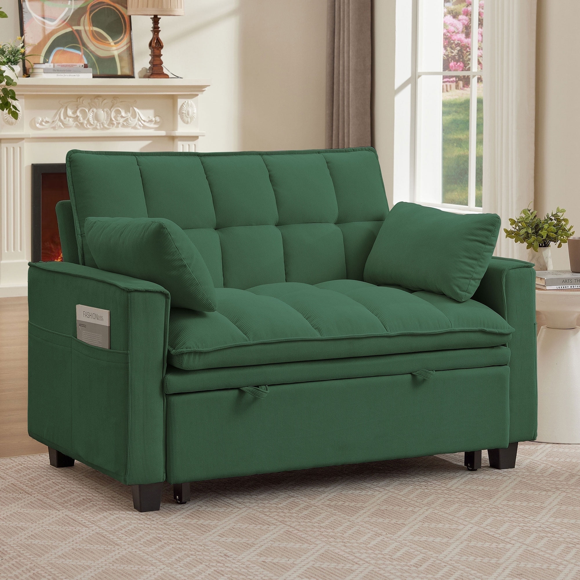 Pingliang Home Convertible Loveseat Reclining Sleeper Sofa Pull Out Bed,2 Seat Small Couch with Storage Side Pockets,for Living Room Apartment Office Studio