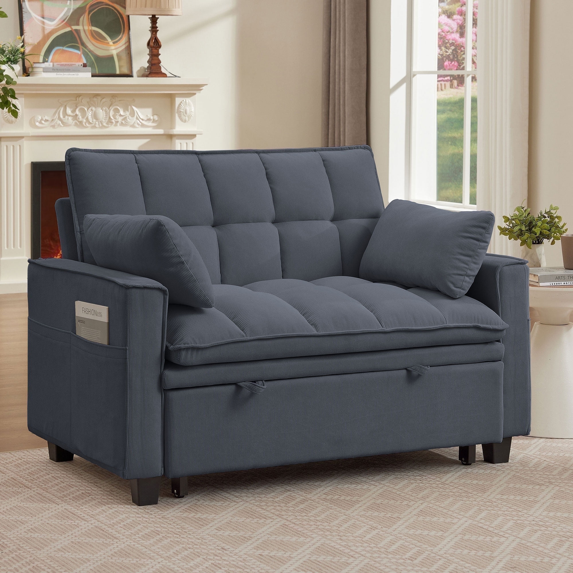 Pingliang Home Convertible Loveseat Reclining Sleeper Sofa Pull Out Bed,2 Seat Small Couch with Storage Side Pockets,for Living Room Apartment Office Studio