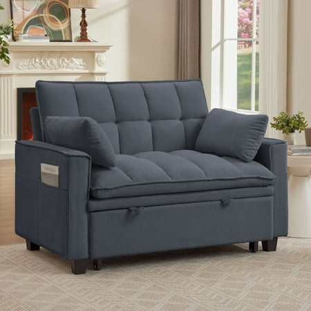 Pingliang Home Convertible Loveseat Reclining Sleeper Sofa Pull Out Bed,2 Seat Small Couch with Storage Side Pockets,for Living Room Apartment Office Studio