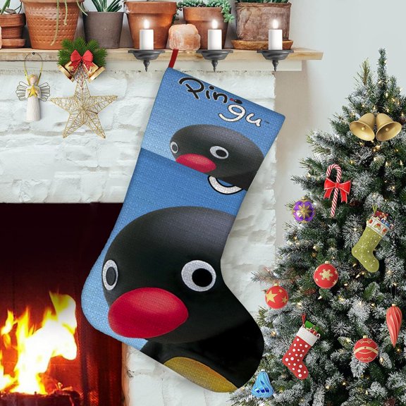 Pingu-theme Christmas StockingsFine white linen for Stairs Fireplace Hanging Xmas Home Decor Christmas gift17.7"X12.6"(45cm32cm)