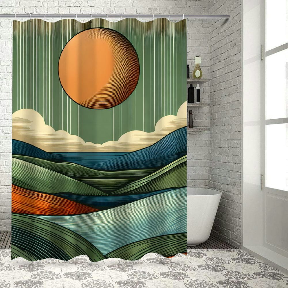 Pingxixi Abstract Boho Shower Curtain Modern Colorful Mountain Sun ...