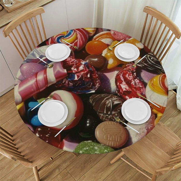 Pingxixi Chocolate Milk Candy Round Tablecloth, Coffee Table Cloth, Oil