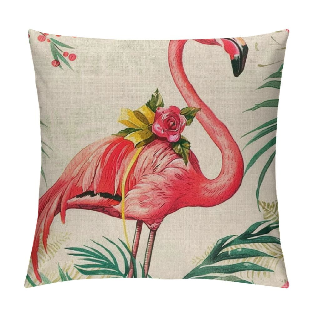 Pingxixi Christmas Farmhouse Pillow Cover Flamingos Wear Santa Hats