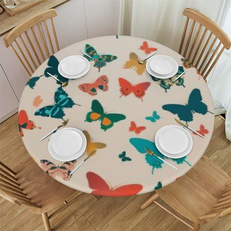 Pingxixi Colorful Butterfly Round Tablecloth, Coffee Table Cloth, Oil