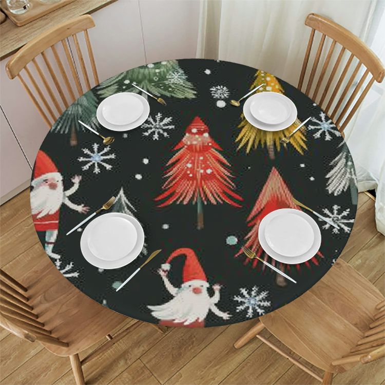 Pingxixi Cute Christmas Gnomes Round Tablecloth,Waterproof Tablecloth