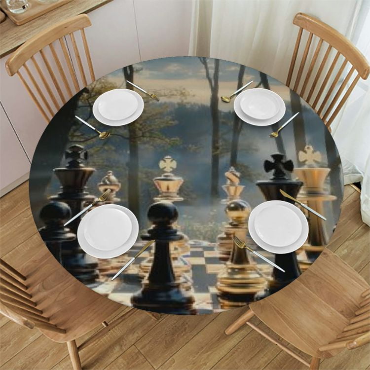 Pingxixi Fine Chess Round Tablecloth, Coffee Table Cloth,OilProof, can