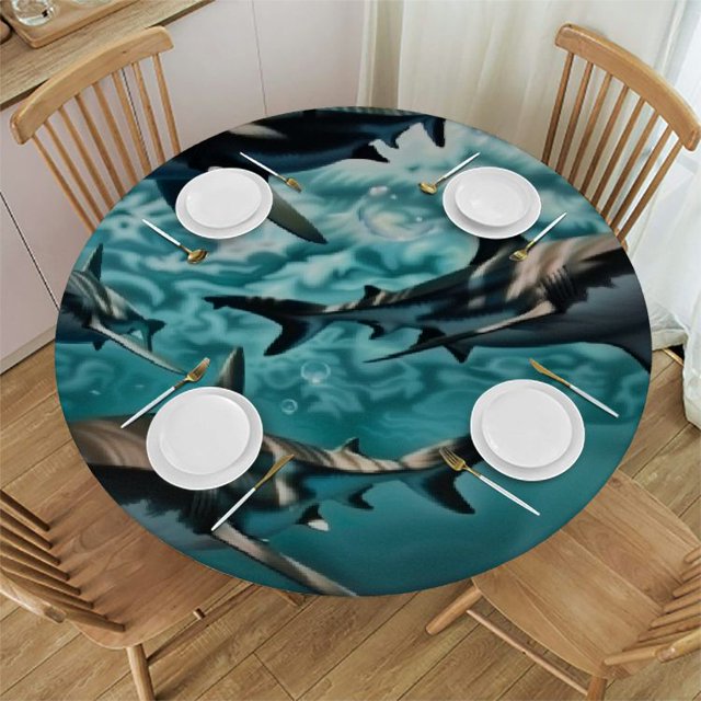 Pingxixi Sharks Round Tablecloth, Coffee Table Cloth,OilProof, can be