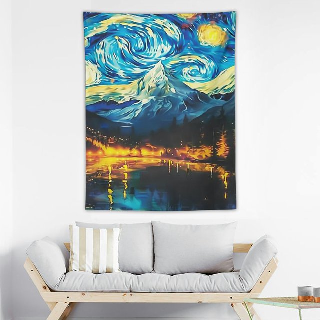 Pingxixi Van Gogh Tapestry Starry Night Tapestries Mountain Forest