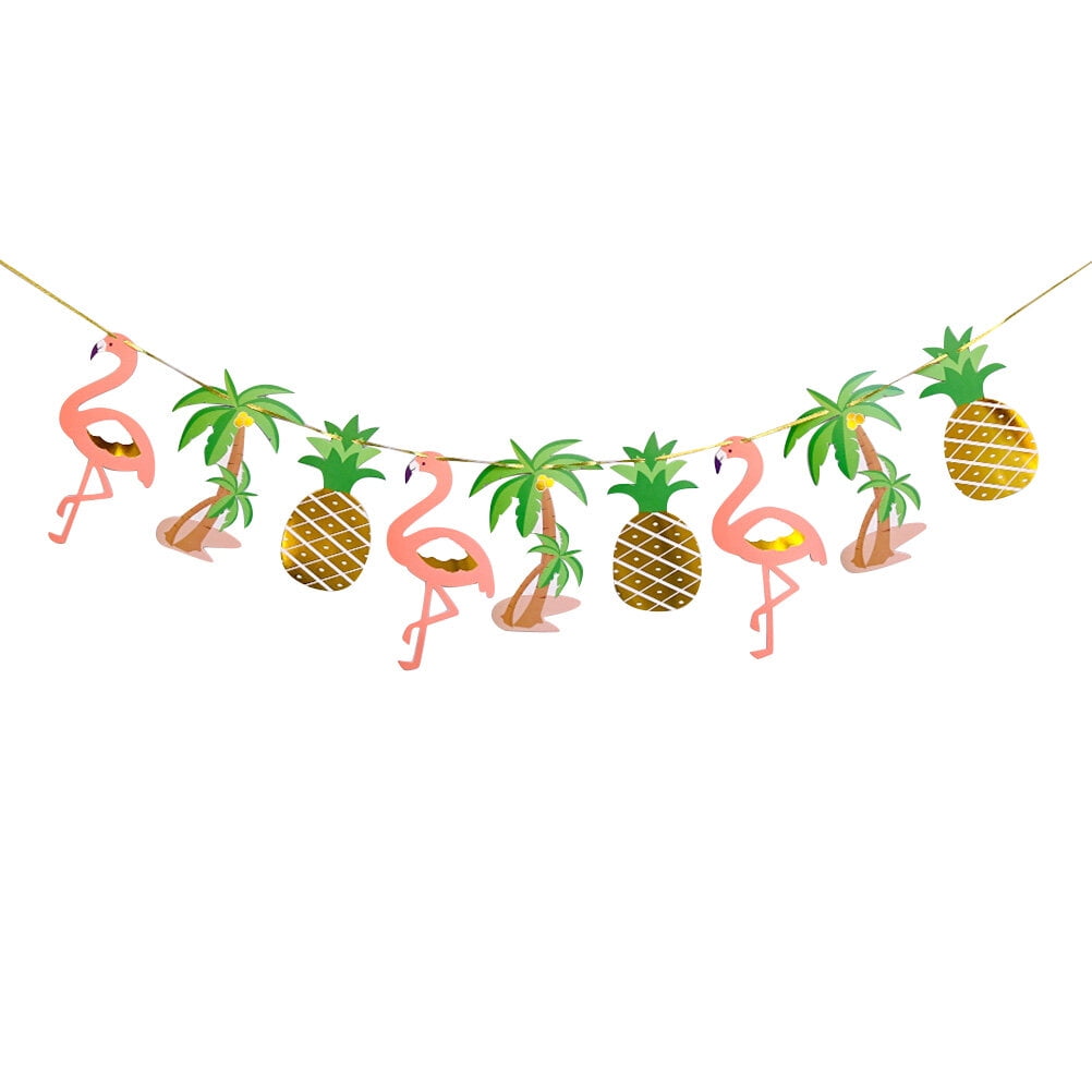 Pingxizhi Hawaiian Tropical Party Garland Gilding Pineapple Flamingo Banner Bunting Hanging Decor