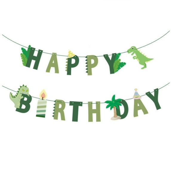Pingxizhi Tropical Happy Birthday Paper Banner Birthday Assorted Colors Dinosaur Streamer Holiday Decorations for Party (As Shown)