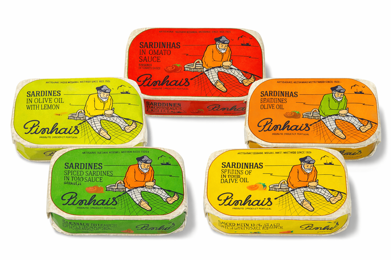 Pinhais Portuguese Sardines Variety Pack – 5 Cans – Wild-Caught Gourmet Sardines in Olive Oil & Tomato Sauce – Hand-Packed Artisan Seafood Snacks – Product of Portugal (Pack of 5, Variety)
