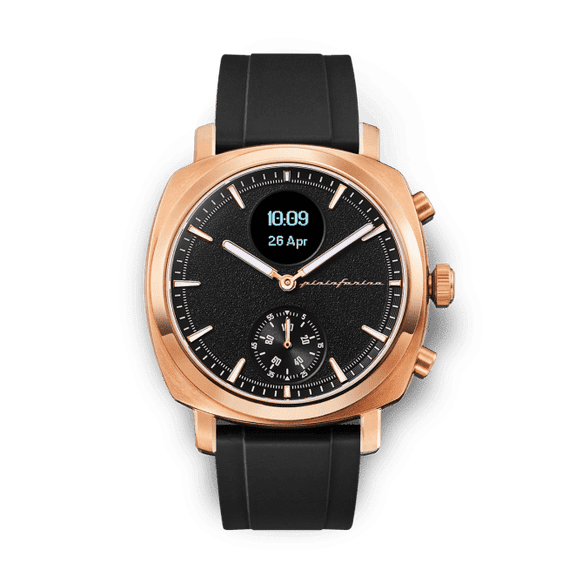 Pininfarina Senso Sport Hybrid Smartwatch - Analogue Watch with Digital Display - Tracks Heart Rate, Steps, Calories, Sleep, Fitness & GPS Tracking (Sunburst Rose Gold)