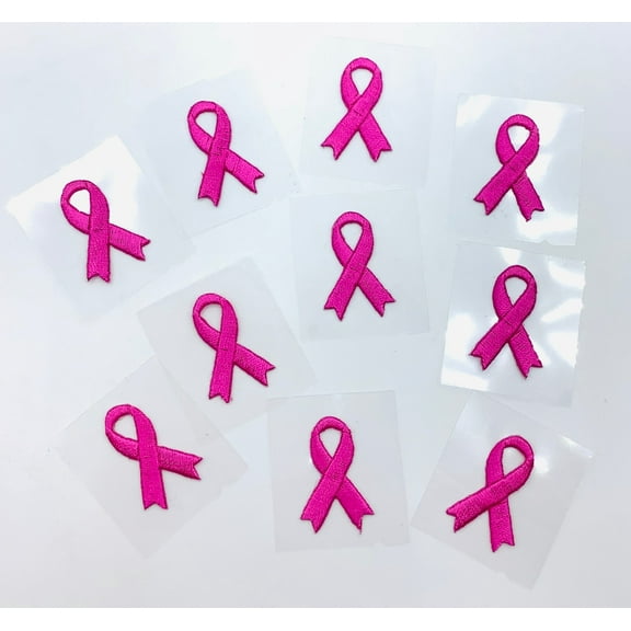 Pink 1-1/8" X 3/4" Self Adhesive Awareness Bow Embroidered Applique - 10 Pieces