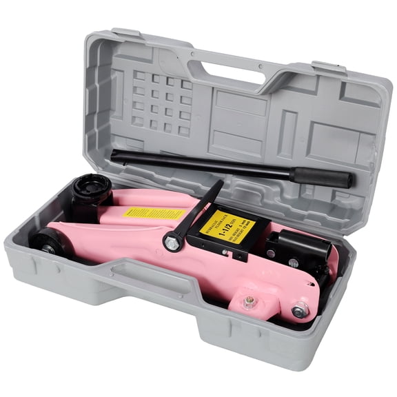 Pink 1.5 Ton Low Profile Hydraulic Trolley Floor Jack, Steel Racing Jack with Lifting Range 5-11.8 Inches, Car Jack for Tire Changes and Maintenance, Includes Plastic Case