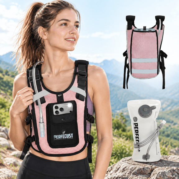 Pink 1.5L Hydration Pack with Phone Pocket and Adjustable Straps for Running Hiking Cycling