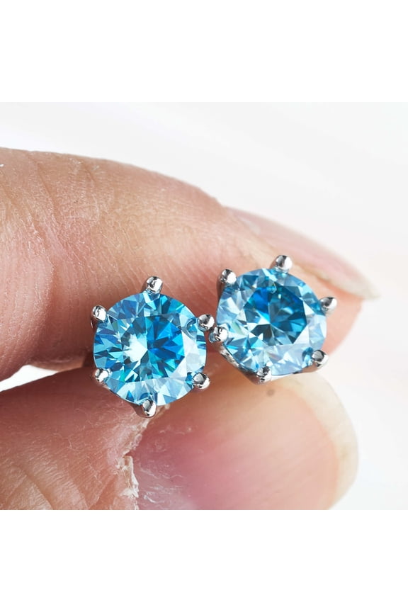 Pink 1 Carat 6.5Mm Round Hundred Face Cut Moissanite Earrings Sterling Silver S925 Over-Test Drill With Gra Certificate