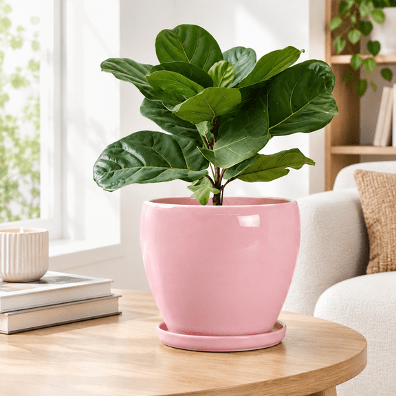 Pink 10 Inch Ceramic Indoor Outdoor Plant Pot Planter with Drainage