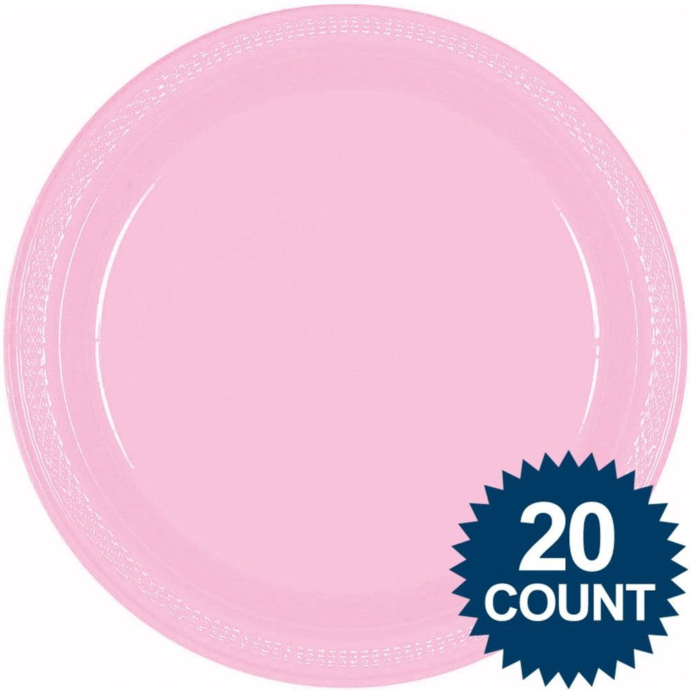 Bright Pink Plastic Dinner Plates, 20-Count