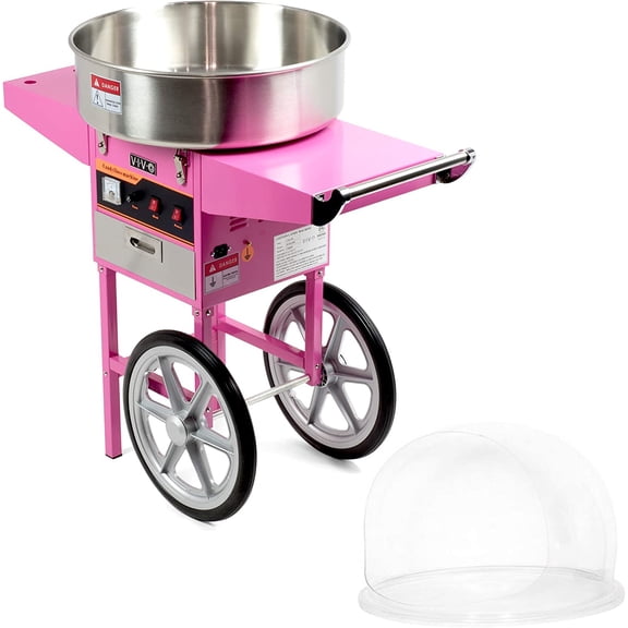 Pink 1030W Electric Cotton Candy Machine Cart, Mobile Rolling Candy Floss Maker, 20 inch Stainless Steel Bowl, Bubble Shield Cover Sugar Scoop and Drawer, Easy Home or Commercial Use, CANDY-KIT-2