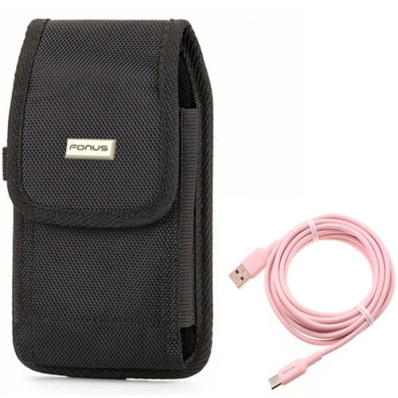 Pink 10ft Long USB-C Cable w Swivel Case Belt Clip for Samsung Galaxy A73 5G,A53 5G,A33 5G Phones - Charger Cord Power Wire Type-C Fast Charge, Holster Rugged Cover Pouch