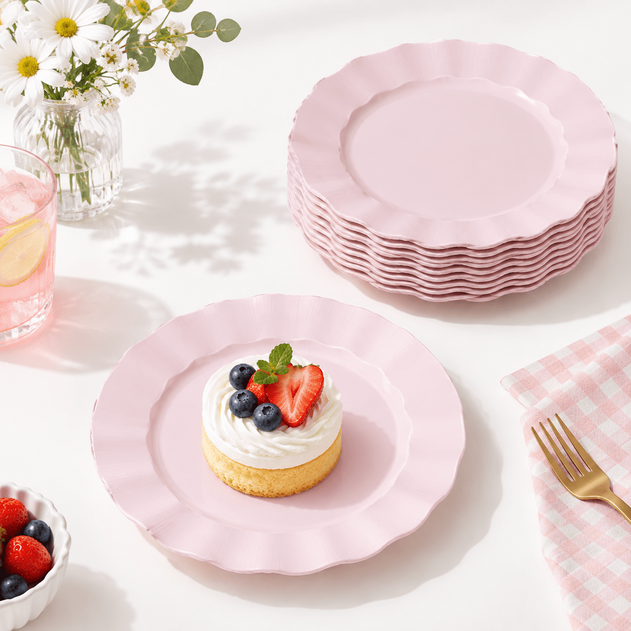 Pink Pvc Vinyl Pink 10in Disposable Plastic Party Plates, 72 Pack, Scalloped Wave Edge ...