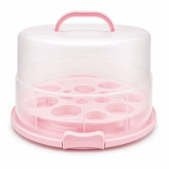 Pink 12 Inch Cake Carrier With Lid And Handle For Baking Events & Outdoor Trips