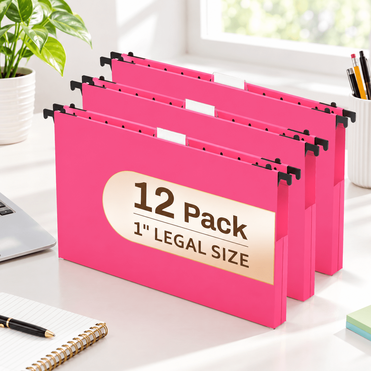 Pink 12 Pack Plastic Legal Size Hanging File Folders with 1 Inch ...